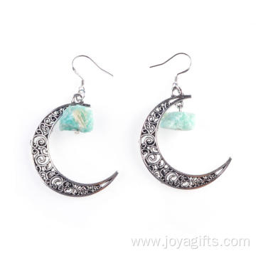 Trending Moon Silver Alloy Colorful Gem Drop Earrings Jewelry